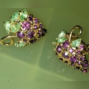 Dorothy Bauer Grape Cluster Rhinestones Clip On Earrings